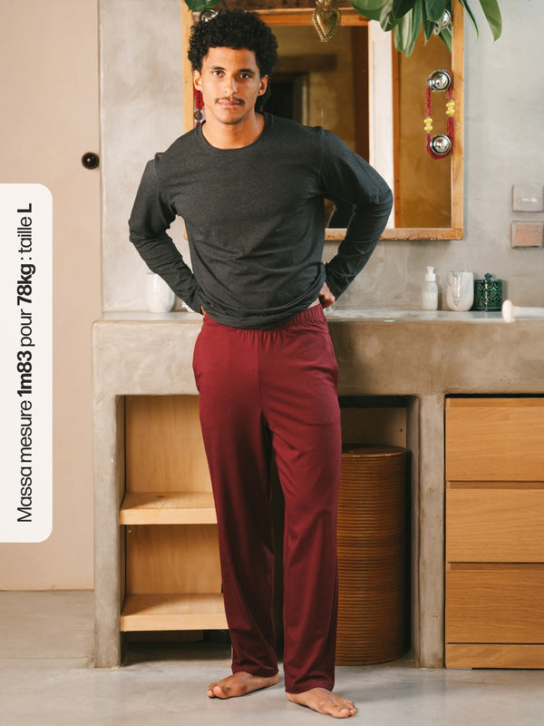 Pétrone pantalon de pyjama coton biologique tencel lyocell bordeaux foncé homme