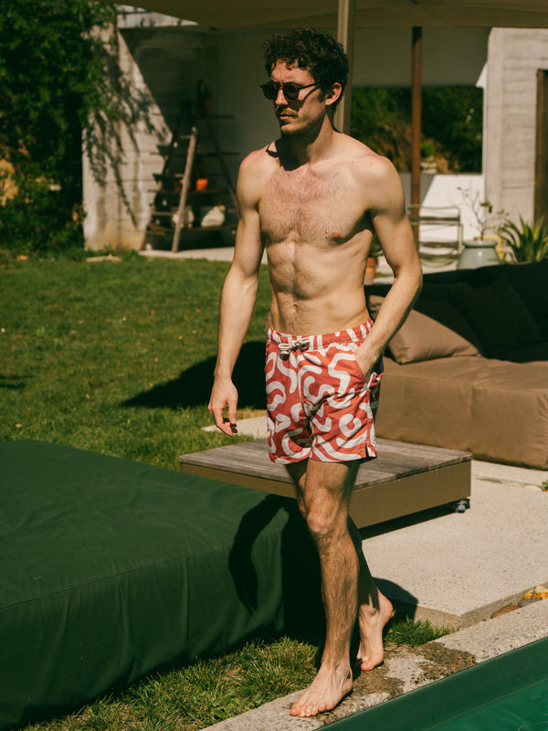 Pétrone short bain polyester recyclé graphique rouille homme