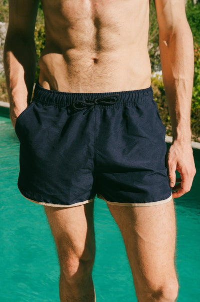 Pétrone short bain polyester recyclé bleu marine homme