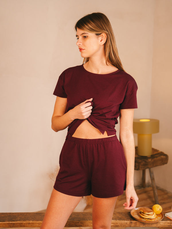 Pétrone short de pyjama bordeaux foncé femme