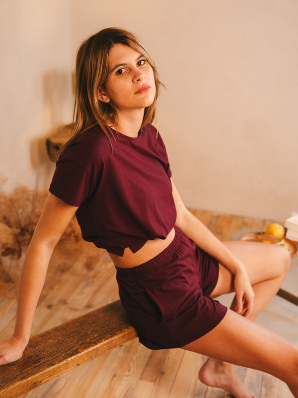 Pétrone short de pyjama bordeaux foncé femme