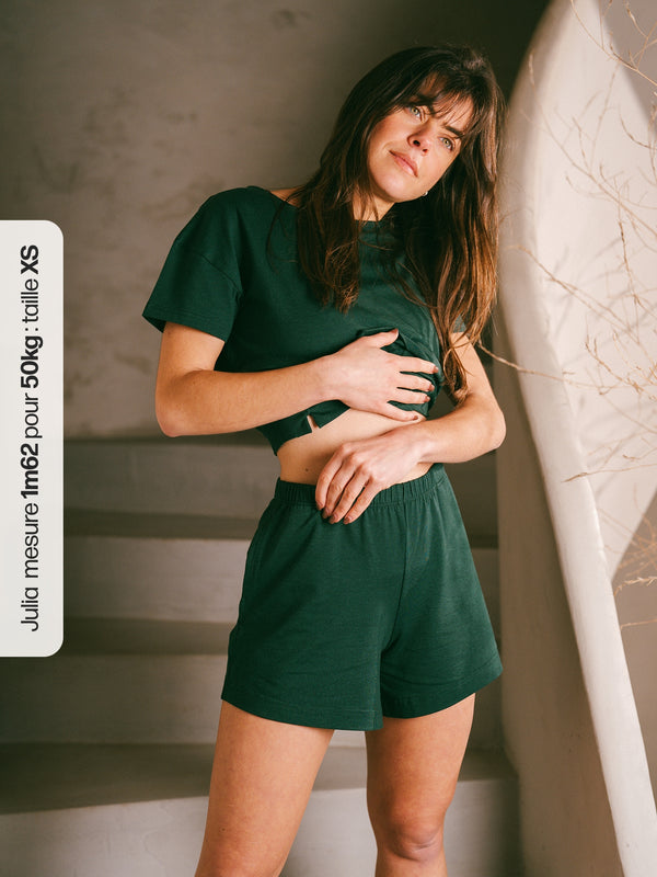 Pétrone short de pyjama vert bouteille femme