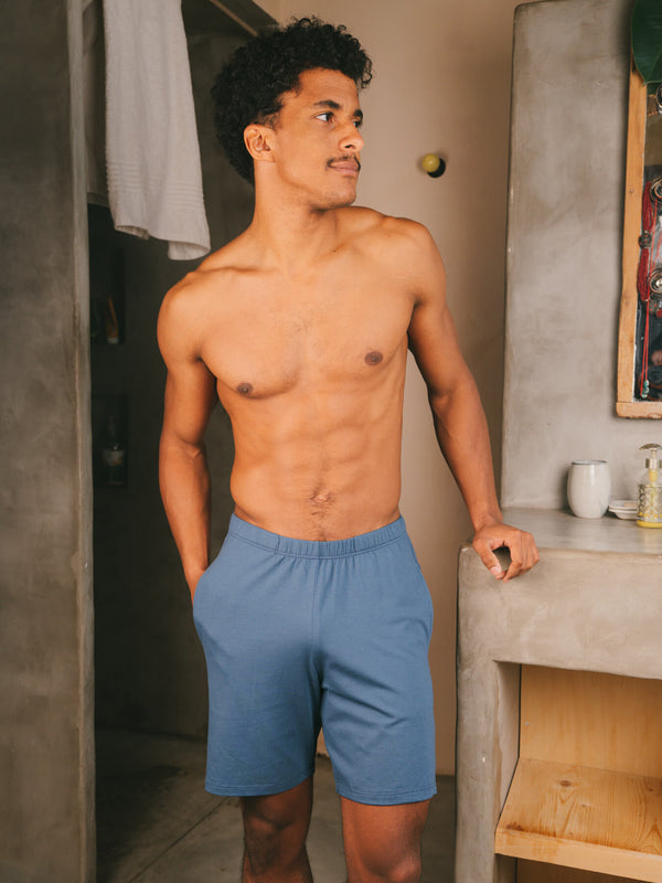 Pétrone short de pyjama coton biologique tencel lyocell bleu céruléen homme