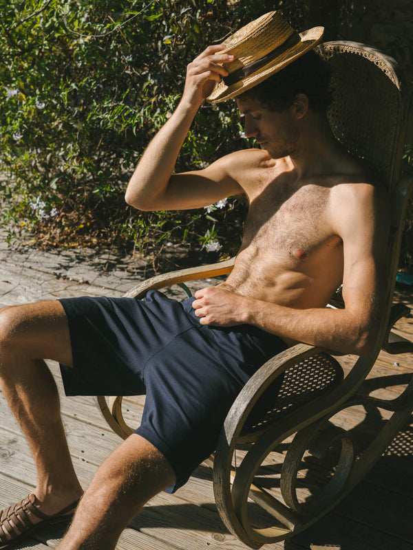 Pétrone short de pyjama coton biologique tencel lyocell bleu marine homme
