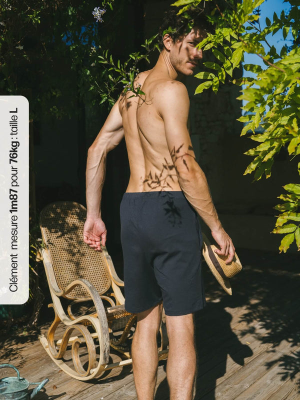 Pétrone short de pyjama coton biologique tencel lyocell bleu marine homme