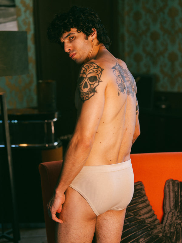 Pétrone slip côtelé homme confortable coton biologique tencel lyocell beige