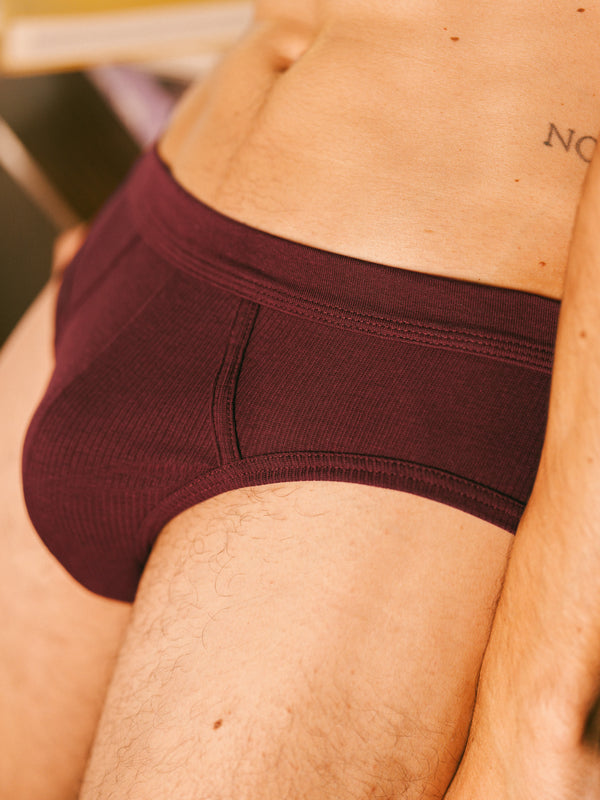 Pétrone slip côtelé homme confortable coton biologique tencel lyocell bordeaux foncé