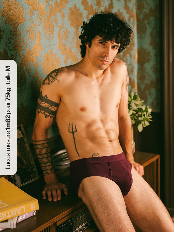 Pétrone slip côtelé homme confortable coton biologique tencel lyocell bordeaux foncé