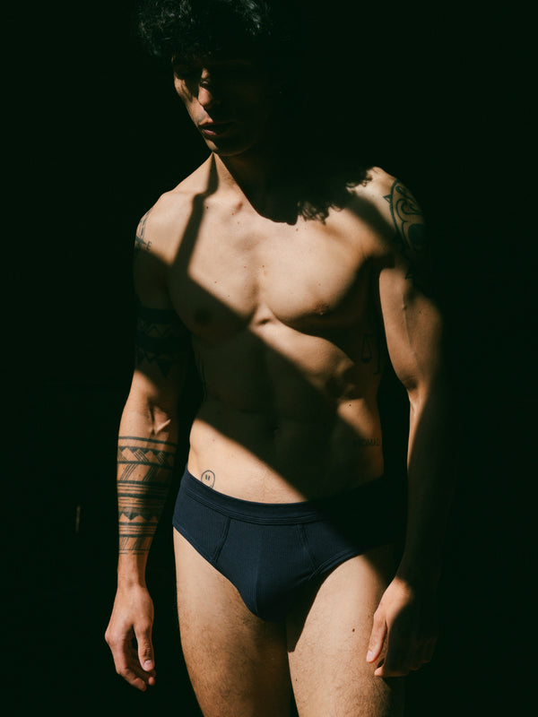 Pétrone slip côtelé homme confortable coton biologique tencel lyocell bleu marine