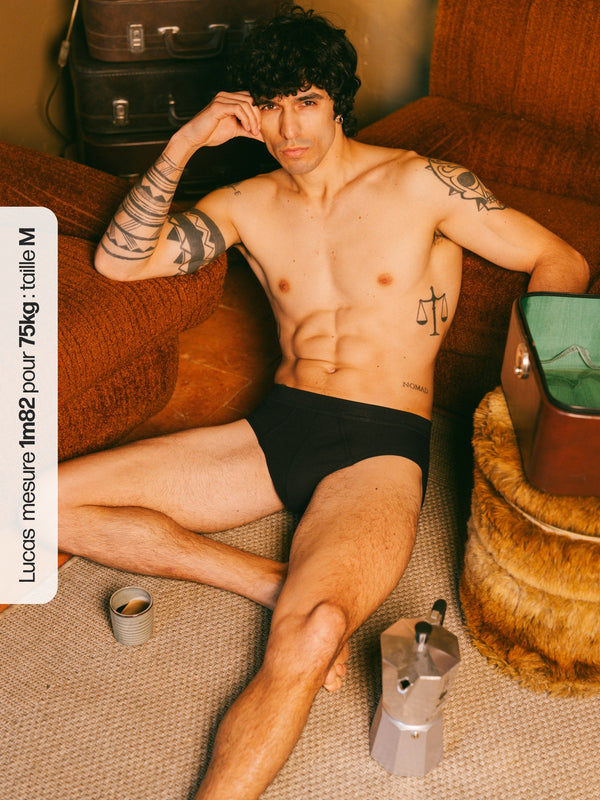 Pétrone slip côtelé homme confortable coton biologique tencel lyocell noir