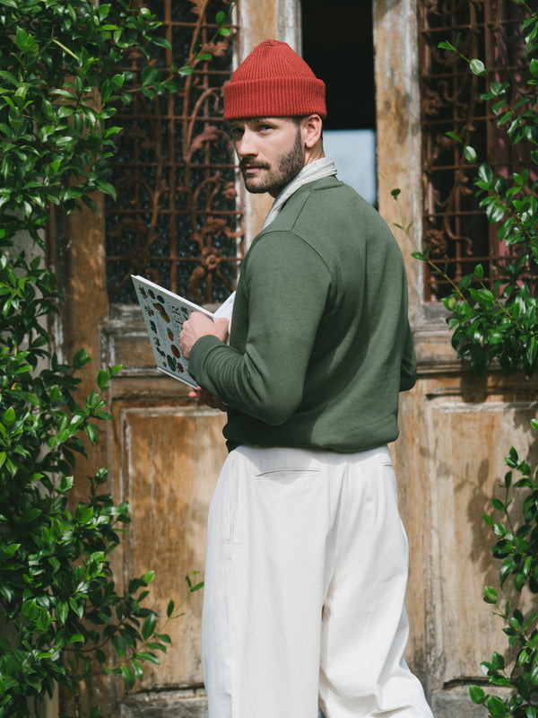 Pétrone sweat homme Tencel coton bio vert kaki homme