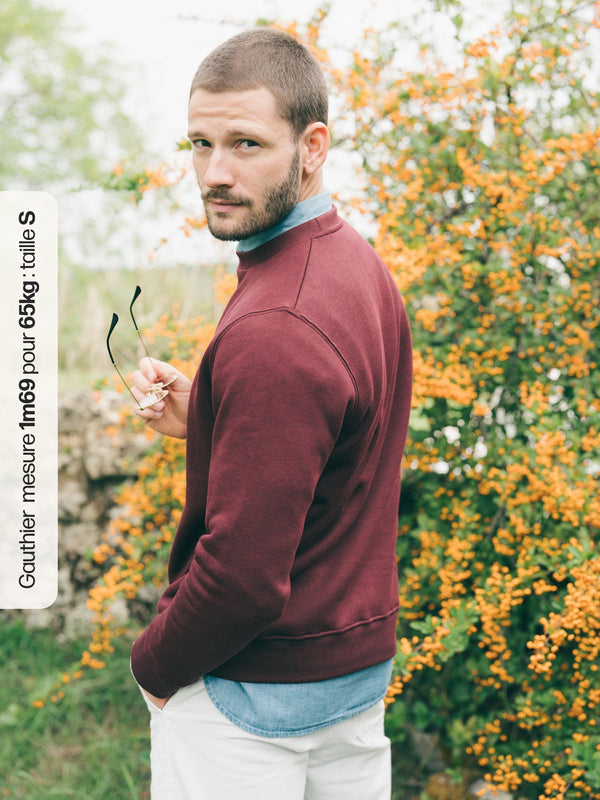 Pétrone sweat homme Tencel coton bio bordeaux homme