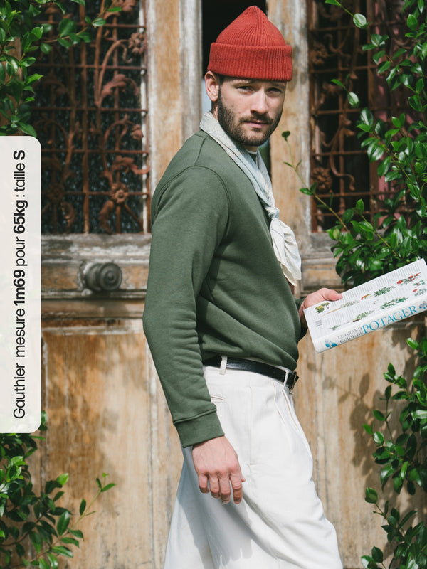 Pétrone sweat homme Tencel coton bio vert kaki homme