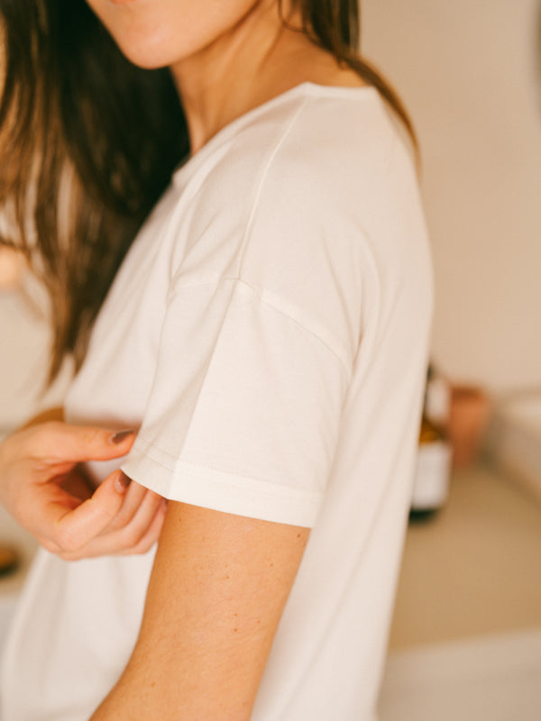 Pétrone t-shirt boxy coton bio tencel lyocell blanc crème femme