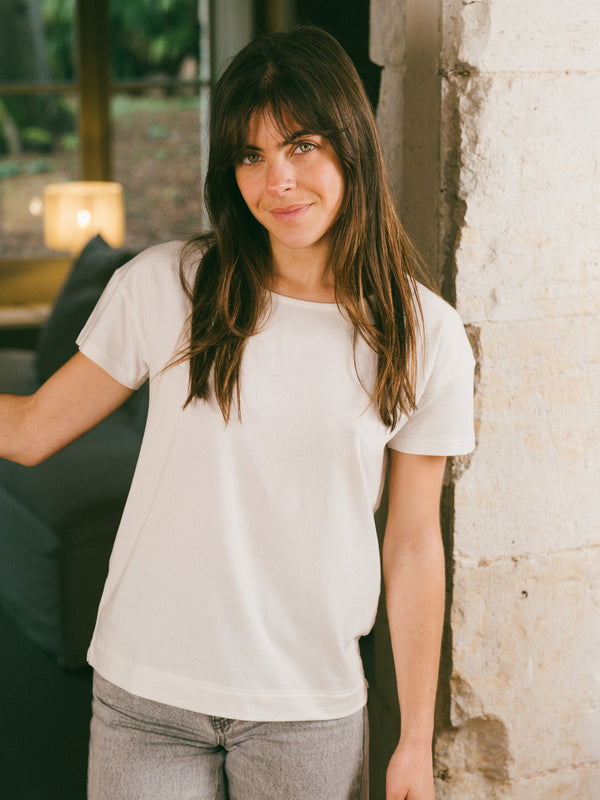 Pétrone t-shirt boxy coton bio tencel lyocell blanc crème femme