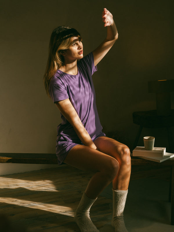Pétrone t-shirt boxy coton bio tencel lyocell lilas femme