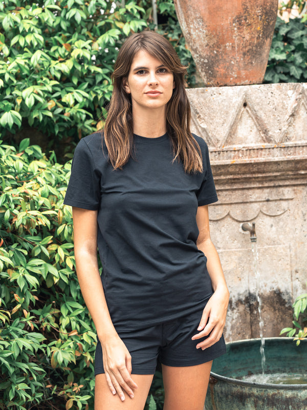 Pétrone T-shirt manches courtes coton pima micromodal bleu marine femme