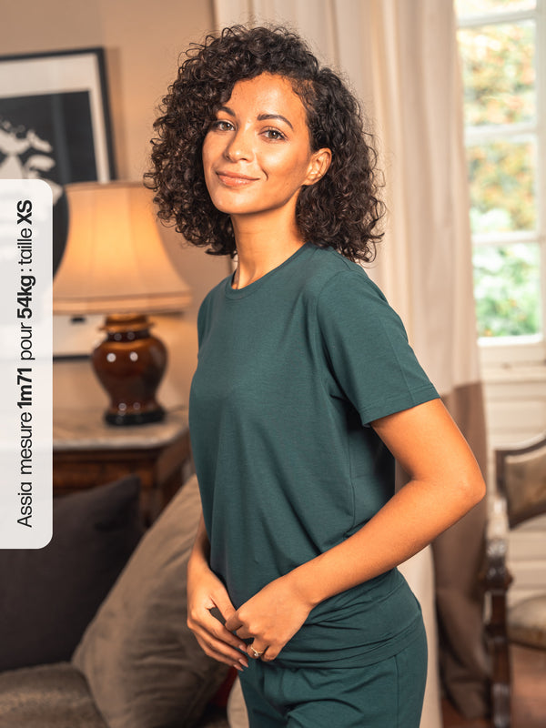 Pétrone T-shirt manches courtes coton pima micromodal bleu pétrole femme