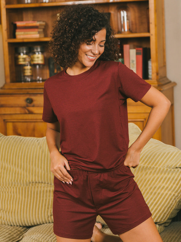 Pétrone T-shirt manches courtes coton pima micromodal bordeaux foncé femme