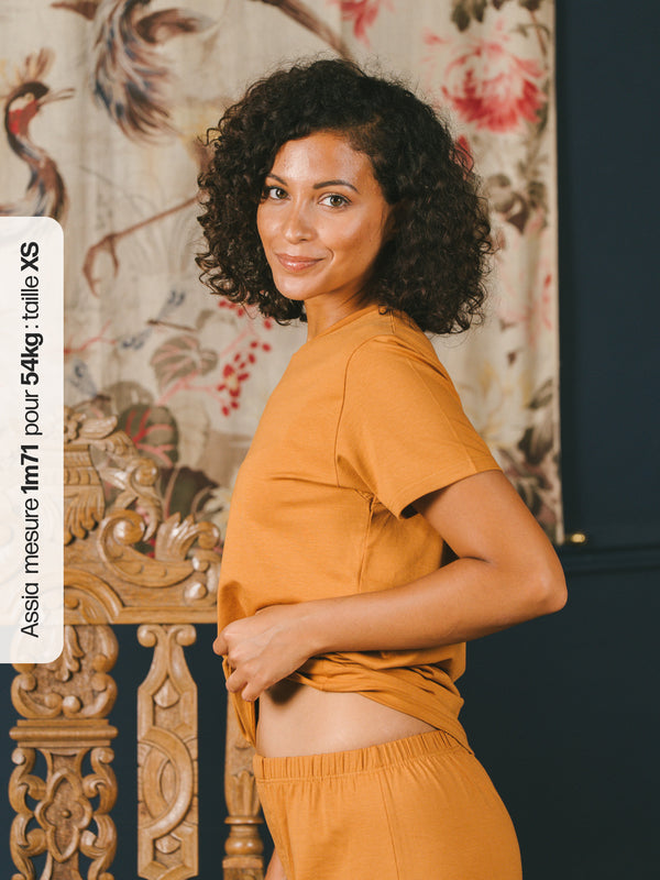 Pétrone T-shirt manches courtes coton pima micromodal ocre femme
