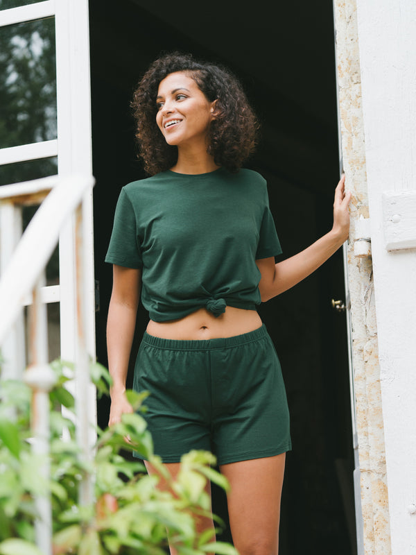 Pétrone T-shirt manches courtes coton pima micromodal vert bouteille femme