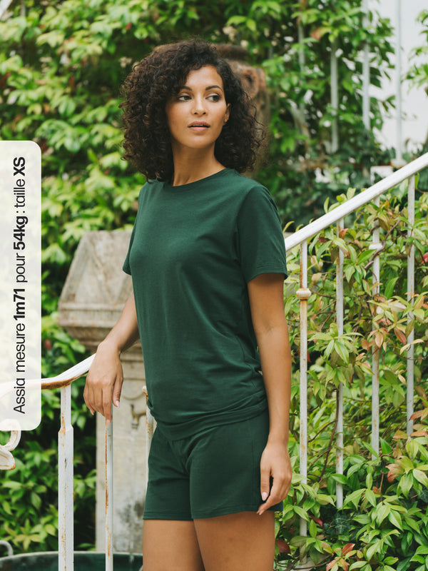 Pétrone T-shirt manches courtes coton pima micromodal vert bouteille femme