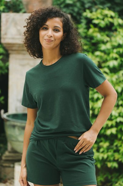 Pétrone Tshirt coton tencel lyocell vert bouteille homme