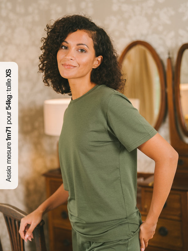 Pétrone T-shirt manches courtes coton pima micromodal vert kaki femme