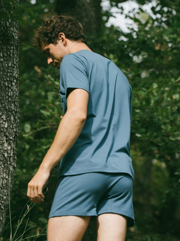 Pétrone T-shirt manches courtes coton pima micromodal bleu céruléen homme
