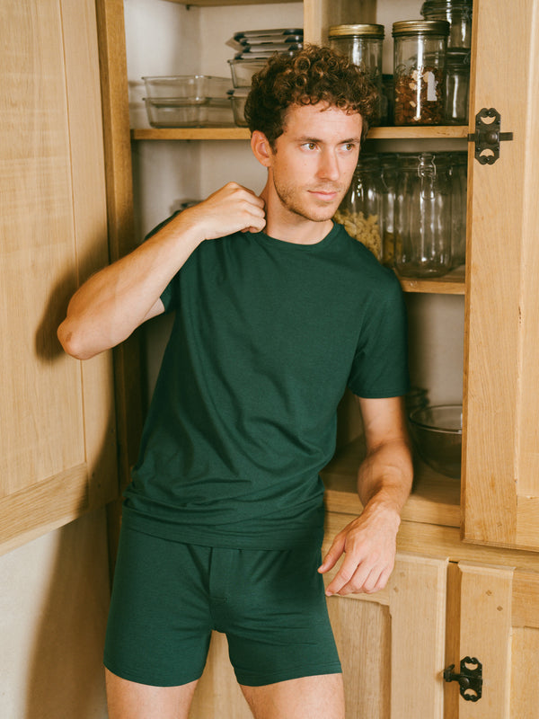 Pétrone Tshirt coton tencel lyocell vert bouteille homme