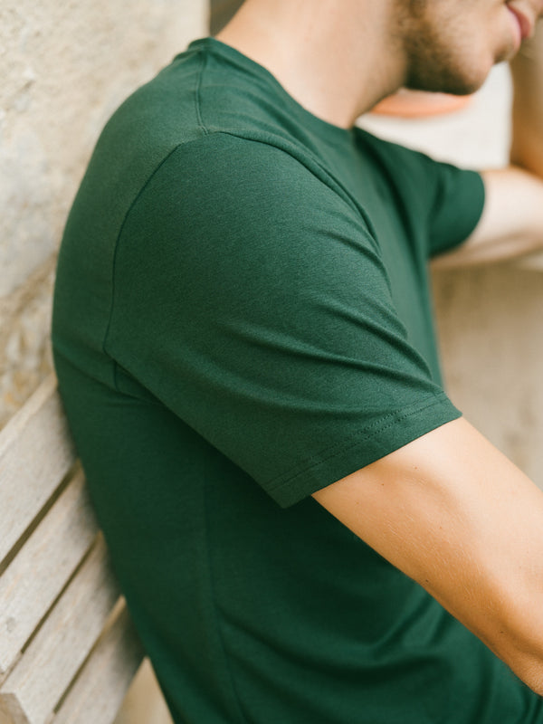 Pétrone Tshirt coton tencel lyocell vert bouteille homme