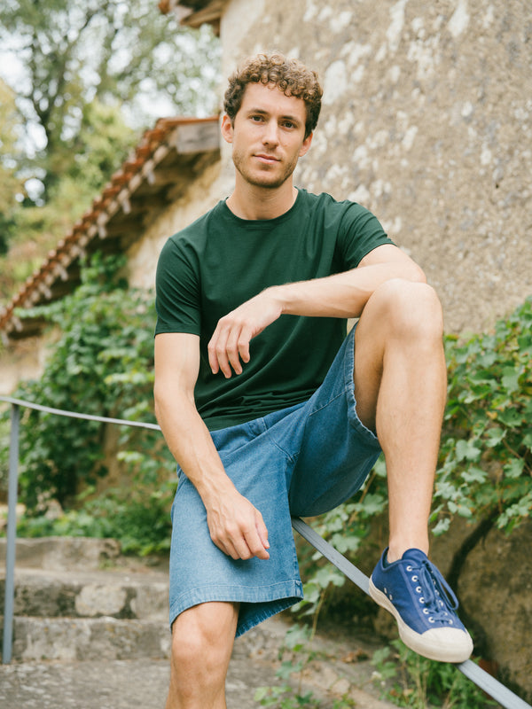 Pétrone Tshirt coton tencel lyocell vert bouteille homme