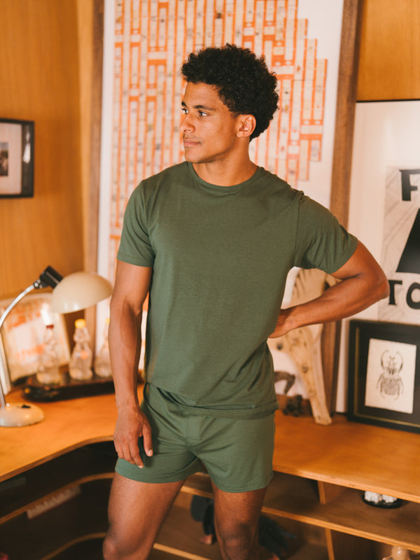 Pétrone T-shirt manches courtes coton pima micromodal vert kaki homme