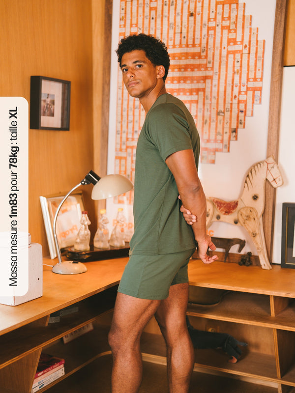 Pétrone T-shirt manches courtes coton pima micromodal vert kaki homme