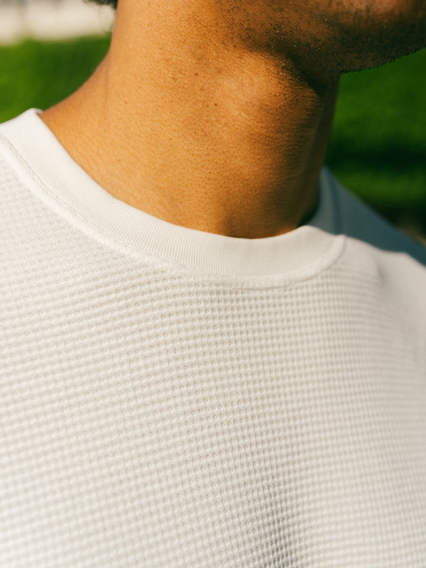 Pétrone T-shirt manches courtes gaufré thermal coton bio tencel blanc crème homme