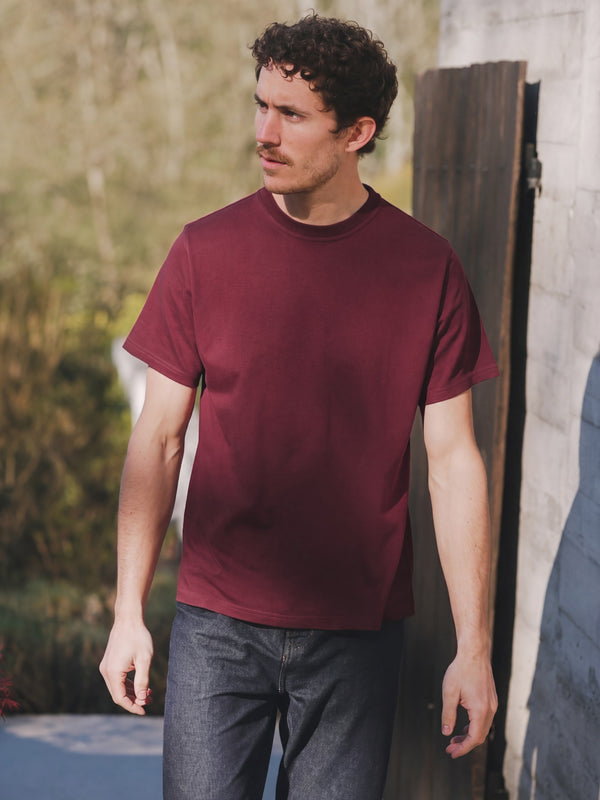Pétrone T-shirt manches courtes coton bio tencel bordeaux homme