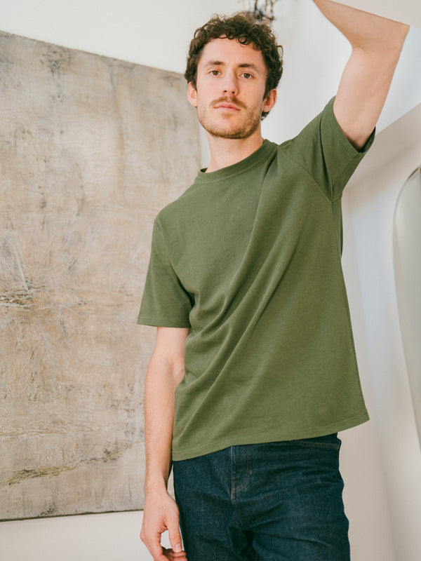 Pétrone T-shirt manches courtes coton bio tencel vert kaki homme