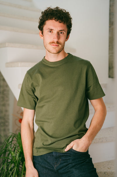 Pétrone T-shirt manches courtes coton bio tencel vert kaki homme