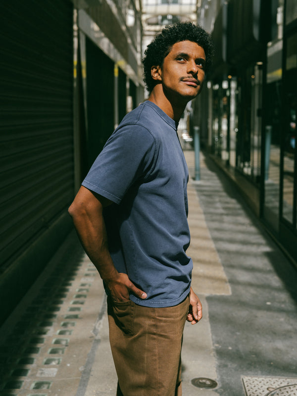 Pétrone T-shirt manches courtes coton bio tencel bleu pigment dye homme