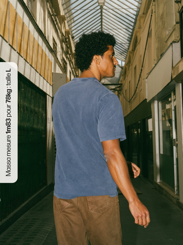 Pétrone T-shirt manches courtes coton bio tencel bleu pigment dye homme