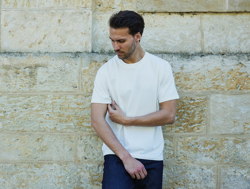 Pétrone T-shirt manches courtes coton pima micromodal blanc crème homme