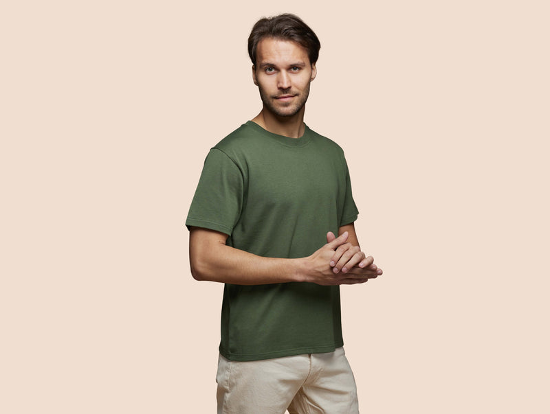 Pétrone T-shirt manches courtes coton pima micromodal vert kaki homme