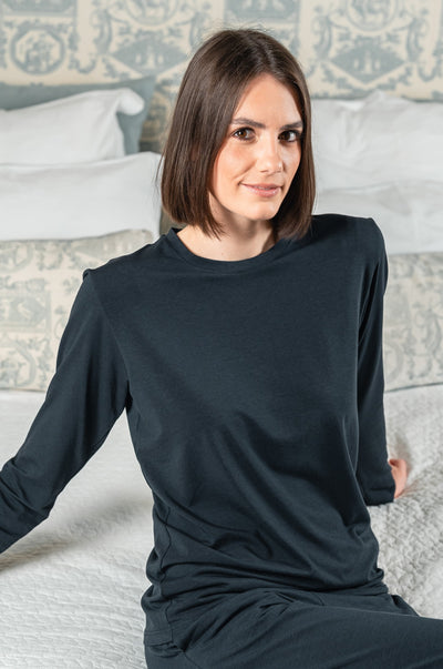 Pétrone T-shirt manches longues coton biologique tencel lyocell bleu marine homme vignette