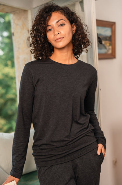 Pétrone T-shirt manches longues coton biologique tencel lyocell gris anthracite homme vignette