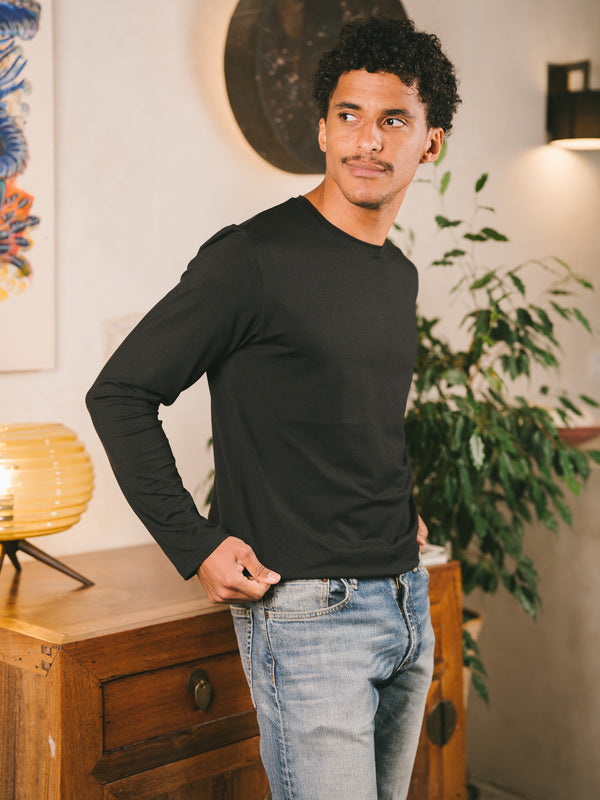 Pétrone T-shirt manches longues coton biologique tencel lyocell noir homme