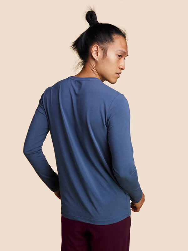 Pétrone T-shirt manches longues coton biologique tencel lyocell bleu céruléen homme
