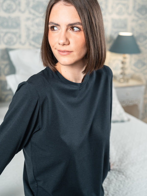 Pétrone T-shirt manches longues coton biologique tencel lyocell bleu marine femme