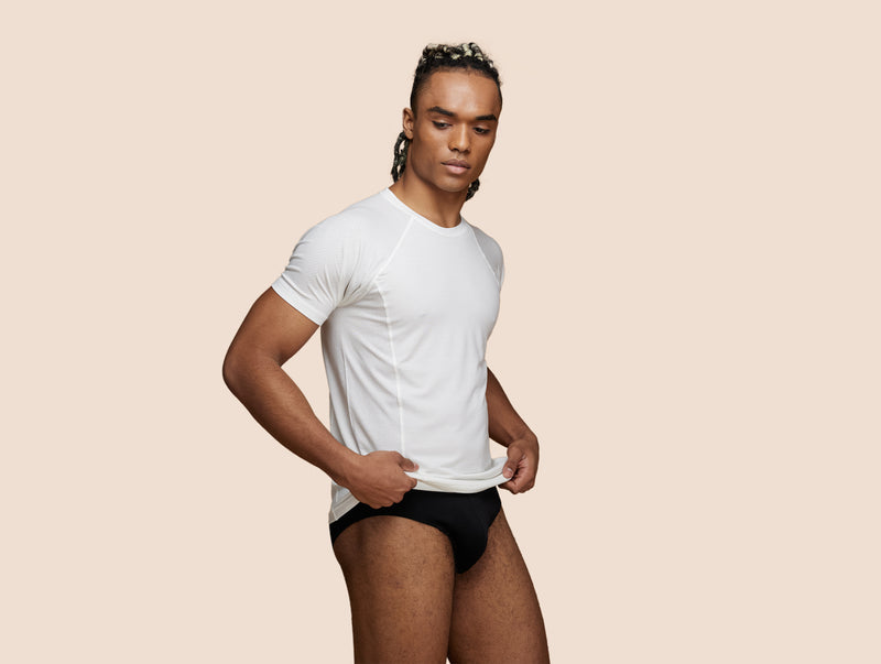 Pétrone T-shirt sport tencel blanc crème homme trois quart