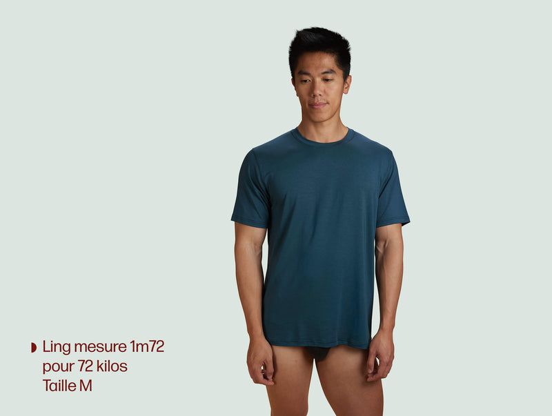 Pétrone T-shirt droit sport tencel bleu pétrole homme