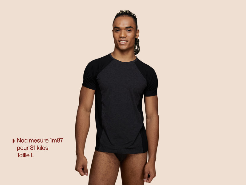 Pétrone T-shirt sport tencel gris anthracite - noir homme face